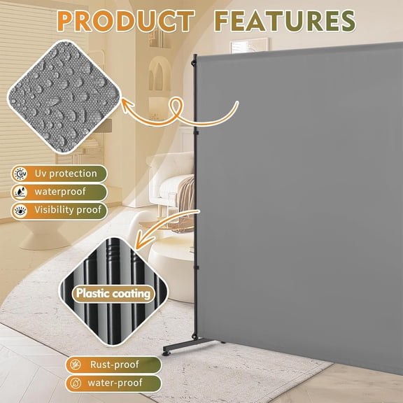 2 X Gray Room Divider/Privacy Panel 72"x72" with Height Adjustable Feet