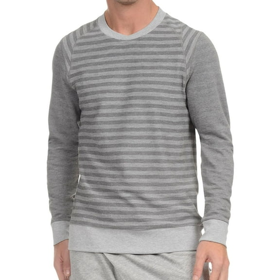 2(X)IST Mens Terry Striped Thermal Sweater, Grey, Medium
