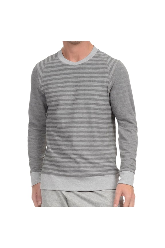 Mens Terry Striped Thermal Sweater, Grey, Medium