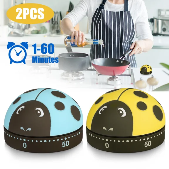2 X Kitchen Cooking Timer Cute Cartoon Ladybug 60-Minute Analog Mechanical Alarm