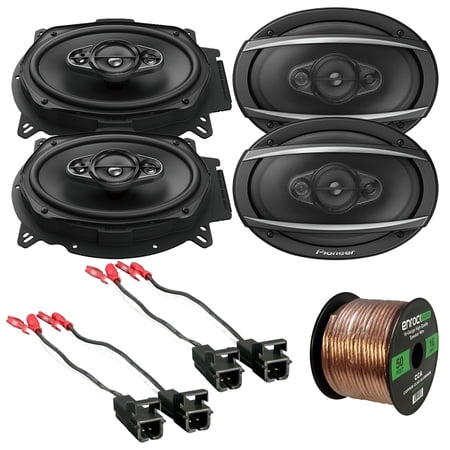 2 x pioneer ts-a6966r 6"x9" 420w 3-way car speaker, 2 x metra 72-4568 speaker wire harness for select gm vehicles, enrock audio 16-gauge 50 foot speaker wire
