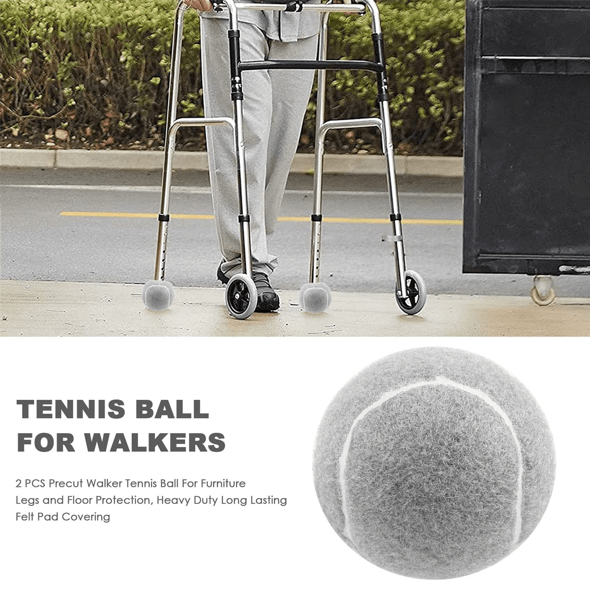 2 X Precut Walker Tennis Ball for Furniture Legs and Floor Protection
