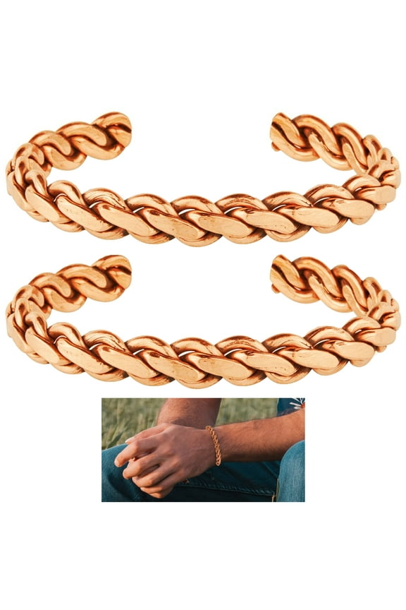 2 X Pure Copper Bracelet Solid Heavy Twist Therapy Arthritis Pain Healing Energy