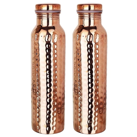 2 X Pure Copper Hammered Water Bottle For Ayurveda Health Benefits Leak Proof 100%