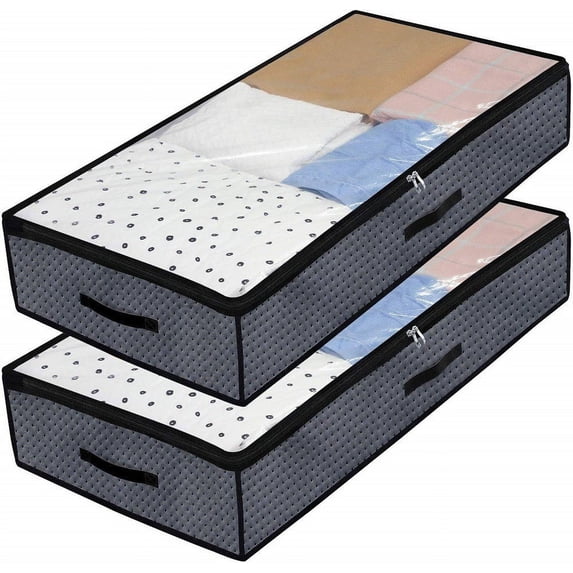 2 X Storage Bags 90L Large Under Bed Storage Bag with Zips 2 Pack with Clear Window for Clothing