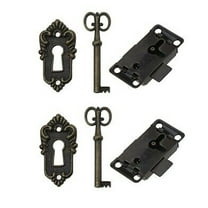 2 X Vintage Cabinet Door Lock Set Key Decorative Cover Curio Antique Bronze