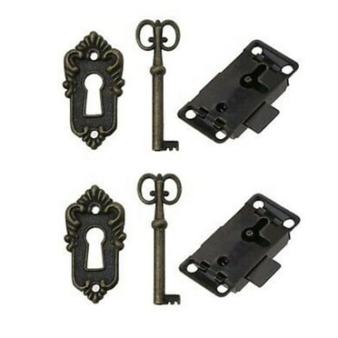 2 X Vintage Cabinet Door Lock Set Key Decorative Cover Curio Antique Bronze