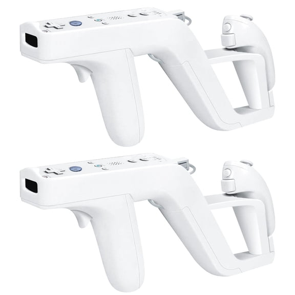 TNP Zapper Gun for Nintendo Wii Wireless Blaster Remote Wiimote Controller Game Attachment, Links Remote Nunchuk for Shooting Sport Games - Light White (2 Pack)