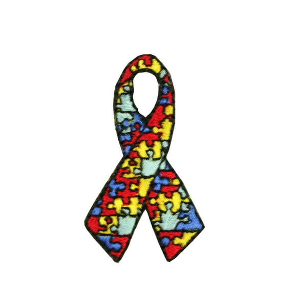 2" X1.25" Autism Awareness Ribbon Self-Adhesive Patch Jigsaw Puzzle Iron On