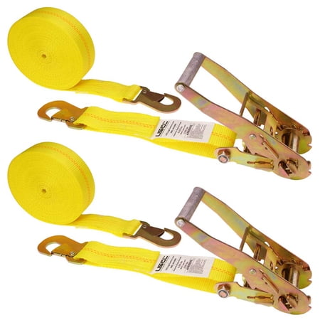 2"X27' Yellow Ratchet Strap w/ Flat Snap Hooks - 2 Pack
