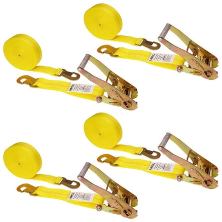 2"X27' Yellow Ratchet Strap w/ Flat Snap Hooks - 4 Pack