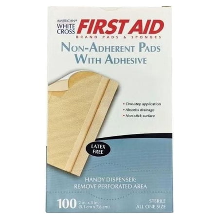 2"X3" Beige Non-Adherent Sterile with Adhesive Strips - 100 Pads/Box (2 Boxes) (MS-40625)