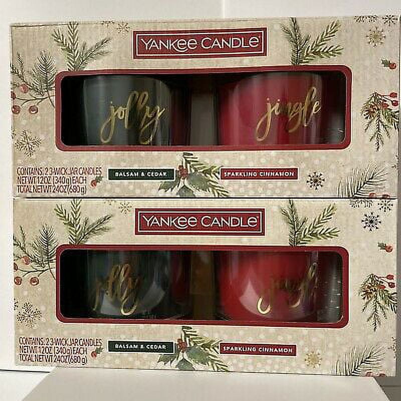 (2) Yankee Candle Christmas Gift Set Balsam Cedar And Sparkling Cinnamon.