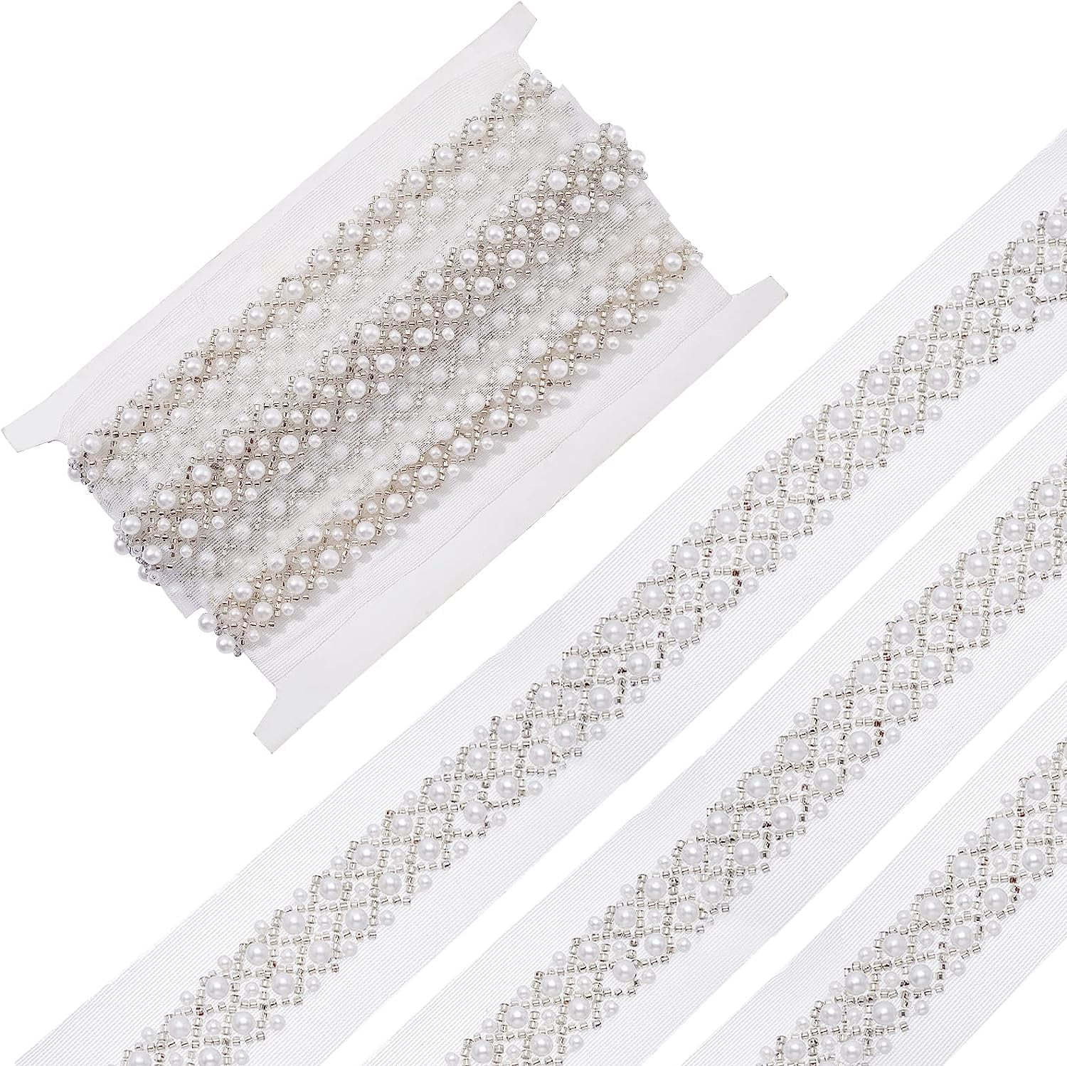 Blue Butterfly Pearl Embroidered Lace Trim - 1 Yard (17 Pieces) For Wedding Dress DIY Crafts