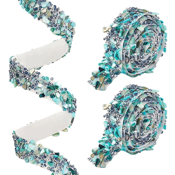 2 Yard Hotfix Rhinestone with Gemstone and Resin Rhinestone Trimming Sewing Trim Rhinestone Tape Costume Accessories Turquoise 20~24mm