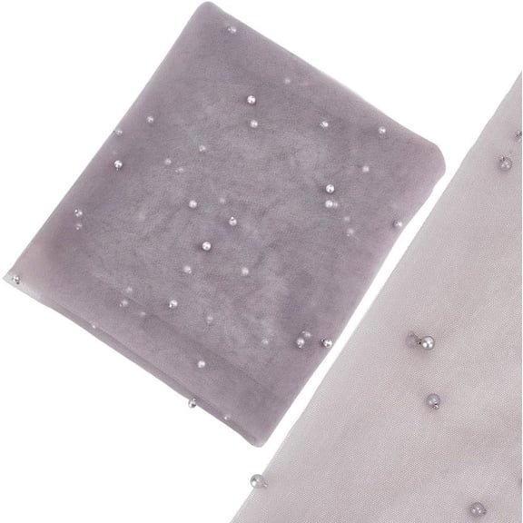 2 Yard Nylon Mesh Fabric with Acrylic Imitation Pearl Beads for Dress Costumes Decoration Thistle 160x0.01~0.7cm for Handmade