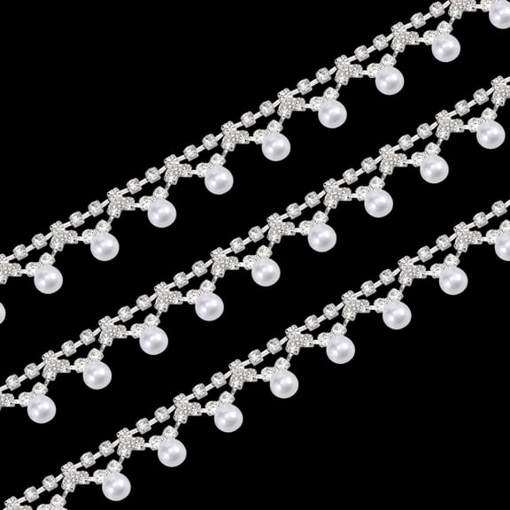 2 Yard Pearl Tassel Rhinestone Fringe Trim Rhinestone Pearl Tassel Chain Diamond Crystal Tassel Fringe Trim for Sewing Crafts Wedding Dress Clothing Accessories DIY Decoration Platinum DIY