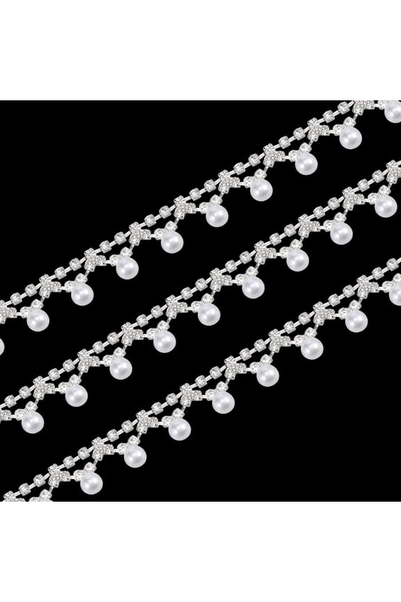2 Yard Pearl Tassel Rhinestone Fringe Trim Rhinestone Pearl Tassel Chain Diamond Tassel Fringe Trim for Sewing Crafts Wedding Dress Clothing Accessories DIY Decoration for DIY