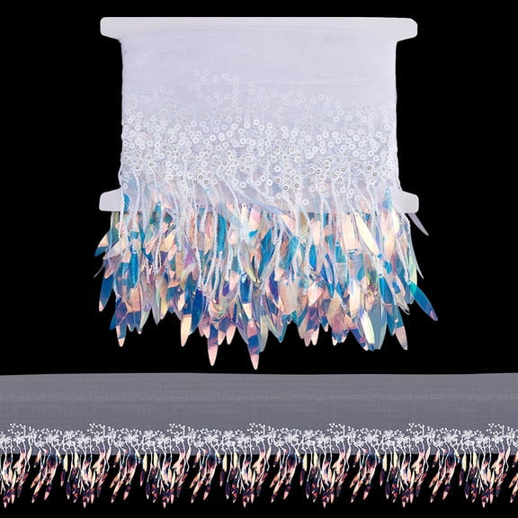 2 Yard Polyester Tassel Lace Ribbon Fringe Ribbon with Laser Sequins Clothes Decoration White 11-3/8 inch(290mm)