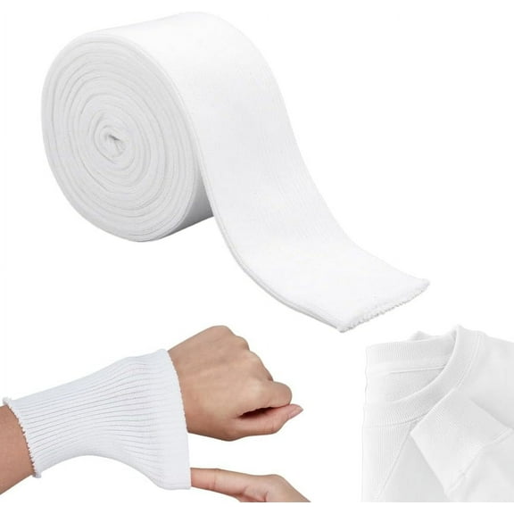2 Yard Rib Knit Cuff 2.4inch Collar Sleeve Cuffs Trim Neckline Waistband Material Cotton Ribbing Cuff for Waistbands Collar Trim Jacket Sewing Accessories White