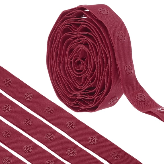 Uxcell 2 Yard Snap Button Tape for Sewing Cotton Snap Button Trim Fastener Buckles Tape for Clothes Fabric DIY, Burgundy Red