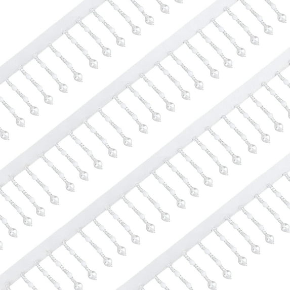 2 Yards 1.7inch White Pearl Fringe Tassel Trim Polyester Ribbons Tassel Trim Applique Fringe with Hanging Pearl Beads