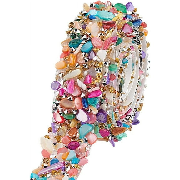 2 Yards(1.8m) Rhinestone Trim Hotfix Ribbon 20mm Wide Colorful Artificial Gem Stone Beaded Iron on Applique Chain Embellishment Sewing Accessories for Dress Shoes Phone Decor