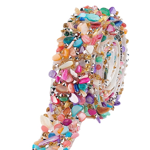 2 Yards(1.8m) Rhinestone Trim Hotfix Ribbon 20mm Wide Colorful Artificial Gem Stone Beaded Iron on Applique Chain Embellishment Sewing