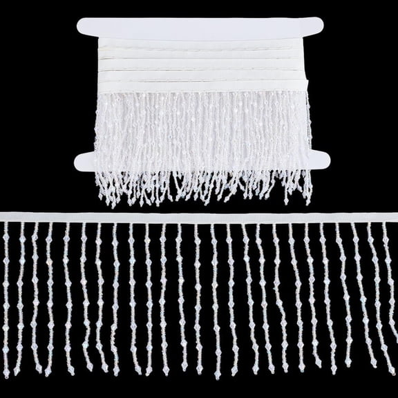 2 Yards/1.8m White Beaded Fringe Trim 4 Inch Resin Beaded Fringe Trim Decorative Fringe Trims Polyester Bead Tassel Trims Bridal DIY Sewing Crafts Home Decor Clothing Decoration White 1set