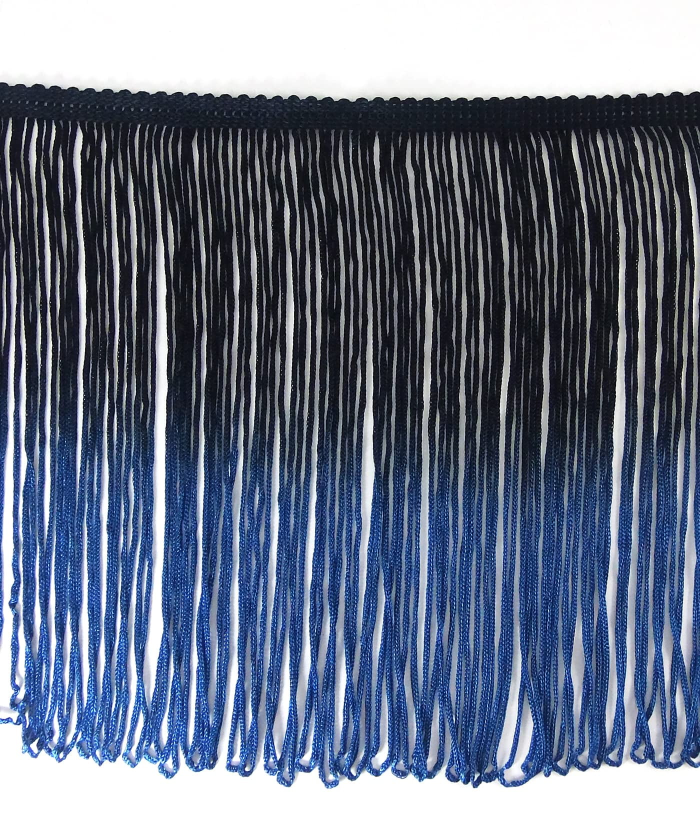 2 Yards of 12" Long Chainette Fringe Tie Dye Ombre Multicolor Thread Tonal Loop Fringe- Sewing Renaissance Dance Hawaiian Costumes Outfit Drapery - Hand Dyed- Black & Dark Blue Shades