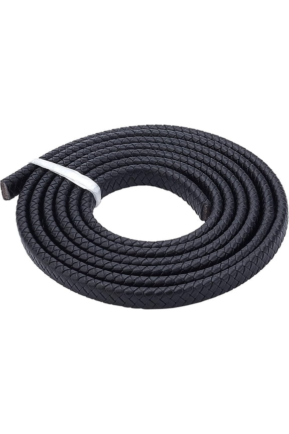 2 Yards 12mm Fold Flat Genuine Leather Strap Cord Leather String Lace Strips Braiding String Roll for DIY Jewelry Making DIY Craft Bracelets Belts Keychains(Black)