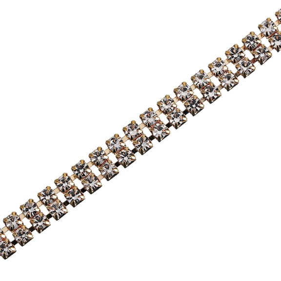 2 Yards 2 Rows 3mm Rhinestone Chain, 6mm Bling Crystal Close Claw Chain Trim (Golden, White)