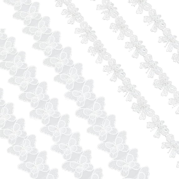 2 Yards 2 Styles Bowknot Lace Edge Trim Ribbon with Plastic Imitation Pearl Beads for DIY Decoration Clothes Embroidery White