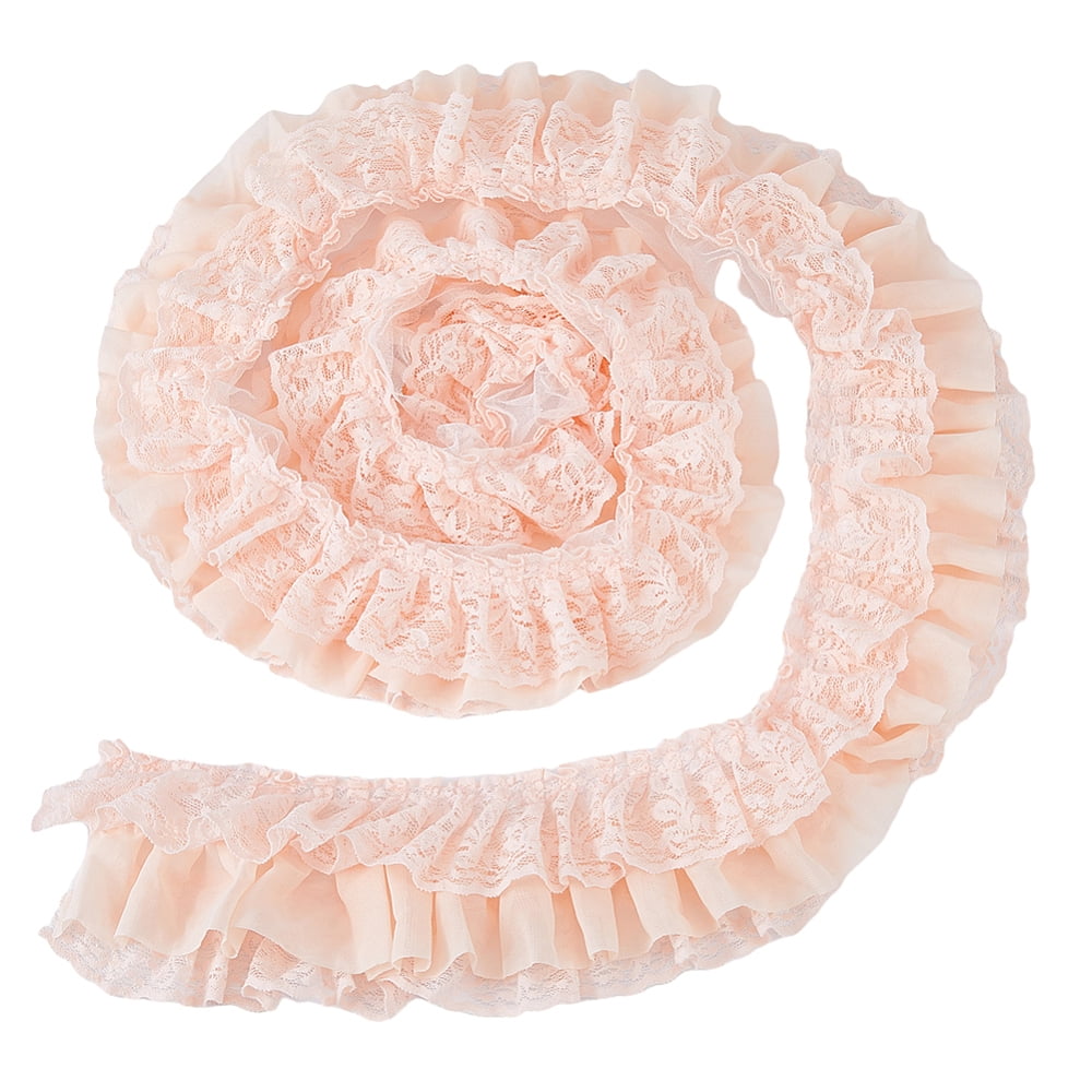 Pink Ruffle Lace 2 Yards 3-Layer Polyester Sewing Lace Pink Ruffle Lace Pleated Trim 4-5 ...