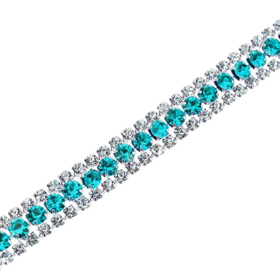 2 Yards 3 Rows Rhinestone Chain, 8.5mm Crystal Close Claw Chain Trim (Silver, Bright Blue, White)