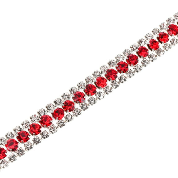 2 Yards 3 Rows Rhinestone Chain, 8.5mm Crystal Close Claw Chain Trim (Silver, Red, White)