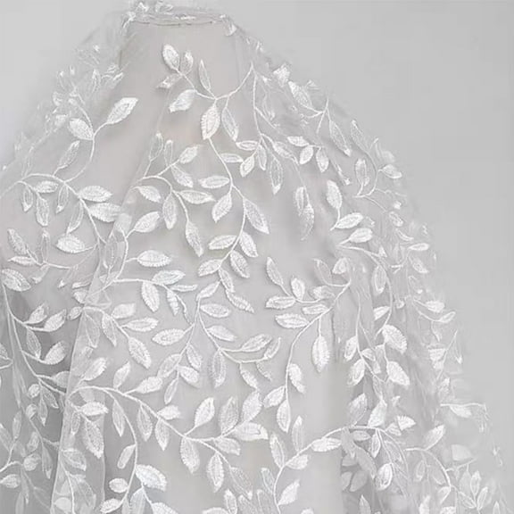 2 Yards64.6 Inch Vintage Branch Leaves Mesh Lace Fabric Wide Light Ivory Embroidery Tulle French Sewing Lace Trim Fabrics for DIY Crafts Wedding Party Dresses Curtains Home Decoration White