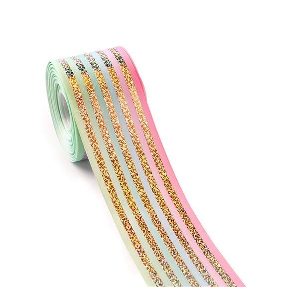 2 Yards 75mm Glitter Gold Foil Long Stripe Printed Grosgrain Ribbon for DIY Hair Bow Sewing Materials Gift Wrapping for Christmas