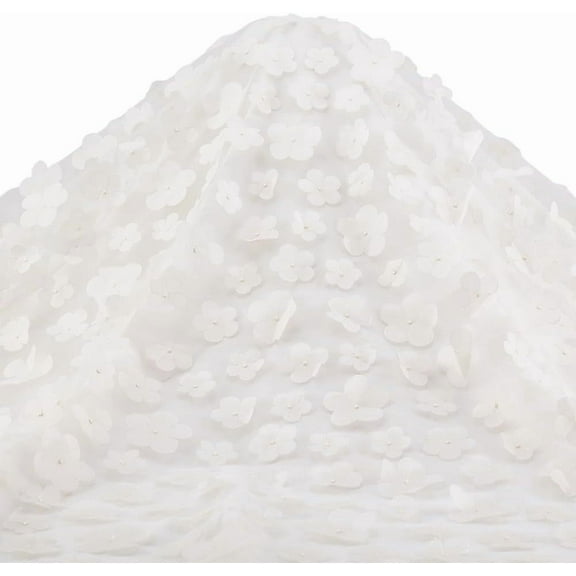 2 Yards Beige 3D Flower Mesh Lace Fabric 65inch Embroidered Floral Lace Fabric Flower Tablecloth Wedding Tulle Fabric for Wedding Dress Evening Dress Costume Curtain Home Decor White