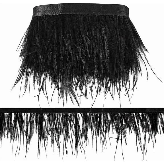 2 Yards Black Ostrich Feather Trim 3.15-3.94 Inches Feathers Fringe Ribbons Trim for Sewing Decorative Feathers Ribbon for Crafting Dress Masquerade Party Costumes