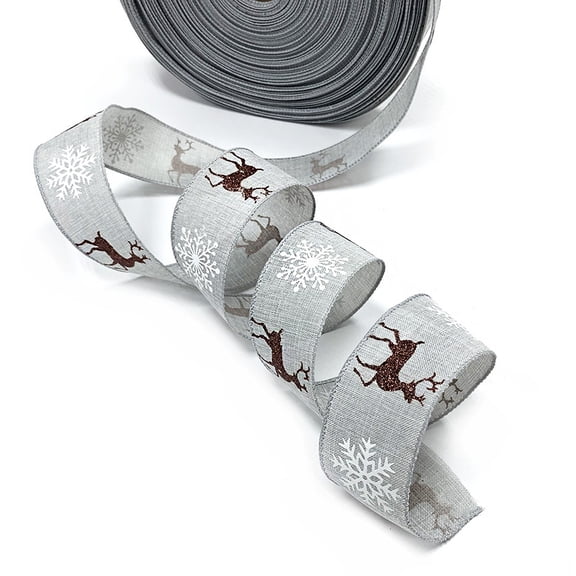2 Yards Burlap Christmas Wired Edge Ribbons Plaid Reindeer Snowflake Printed Wired Edge Ribbons Burlap DIY Craft 2 Inch