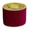 thumbnail image 1 of 2 Yards Christmas Velvet Wired Ribbon,2.48 Inch Wide Velvet Wired Ribbon for Christmas Tree Decoration,Gold Wired Edge Velvet Ribbon for Christmas Gift Wrapping,Bows Gralands Home Decor,Z-Wine Red, 1 of 5