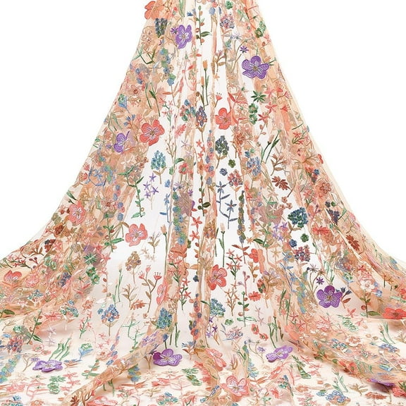 2 Yards Embroidered Flower Fabric 58.27inch Wide 3D Flower Polyester Fabrics Soft Mesh Lace Material for Sewing DIY Clothes Party Dress Home Decoration Dark Goldenrod Colorful