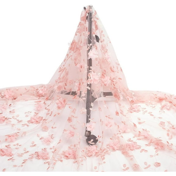 2 Yards Embroidered Flower Fabric 61inch 3D Floral Mesh Embroidery Fabric Soft Mesh Lace Fabric for Sewing DIY Custom Clothes Party Dress Home Decoration Pink