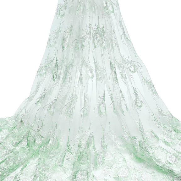 2 Yards Embroidered Flower Fabric 64.6inch Polyester Mesh Embroidered Lace Trim Embroidery Tulle Fabric Garment Accessories for Dress Table DIY Crafts Curtain Home Vintage Decor Aquamarine