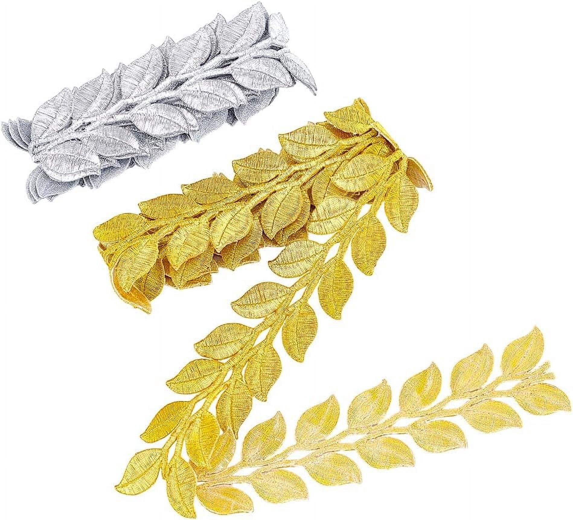 2 Yards Embroidered Leaf Ribbon Iron on Metallic Leaves Trim Polyester ...