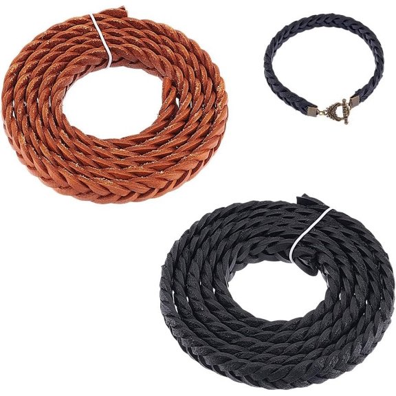 2 Yards Flat Genuine Leather Cord 2 Colors Leather Straps Boho Leather Cord for Necklace Bracelet Belt Crafts Making Boho Tie Distressed Black and Brown