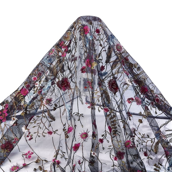 2 Yards Floral Embroidery Lace Fabric 60Inch Embroidered Rose Flower Pattern Fabric Black Vintage Mesh Flower Embroidery Applique Ribbons Flowers
