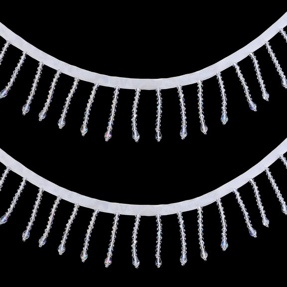 2 Yards Glass Seed Bead Tassel Ribbons Garment Accessories White 2-1/4 inch(57mm)