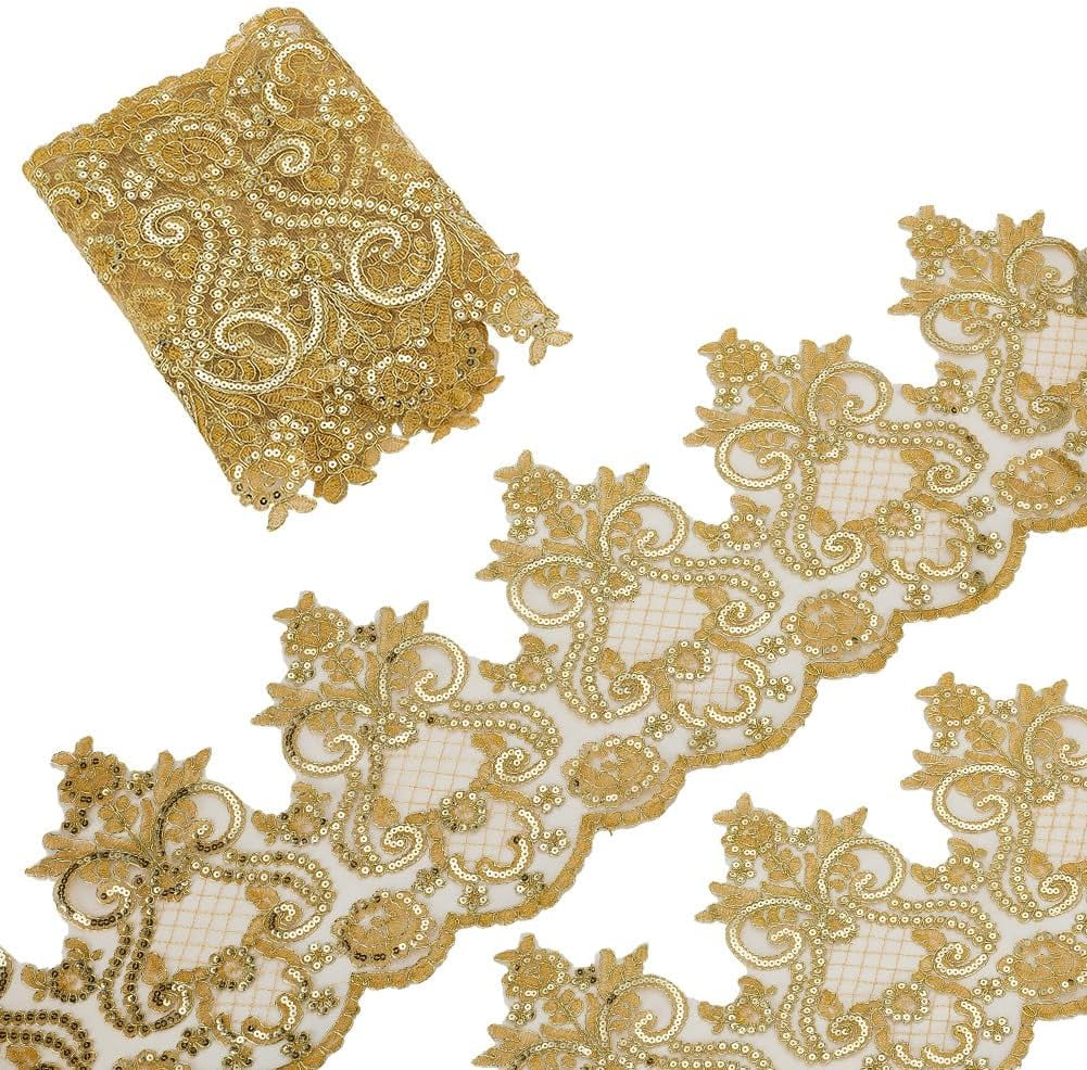 2 Yards Goldenrod Floral and Swirling Vines Pattern Inelastic ...